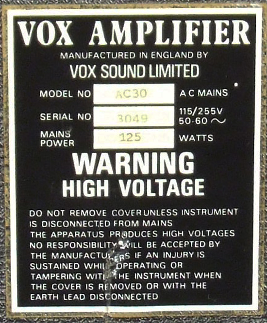 Vox AC 30 Top Boost Made In England Année 1976