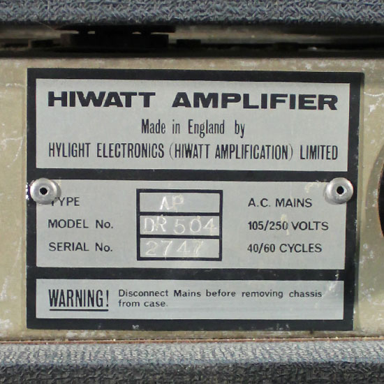 Hiwatt Custom 50 de 1972 Head DR504 Cabinet SE4122