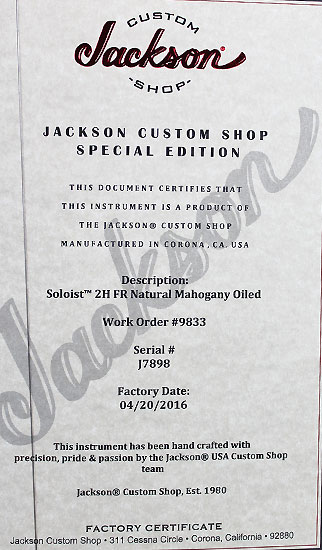 Jackson Custom Shop Soloist 2HFR Mahogany Oiled